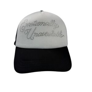 Emotionally Unavailable Rhinestone Trucker Hat Black White Snapback Cap EU